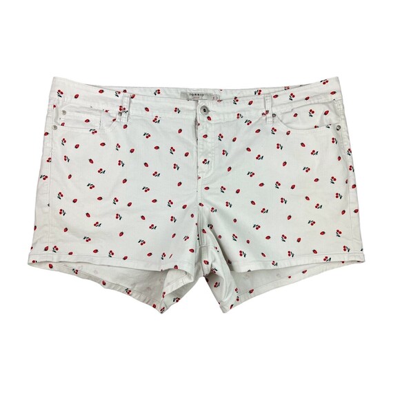Torrid Cherry Print Classic Skinny Short Size 26 Vintage Stretch White Denim - Picture 3 of 10